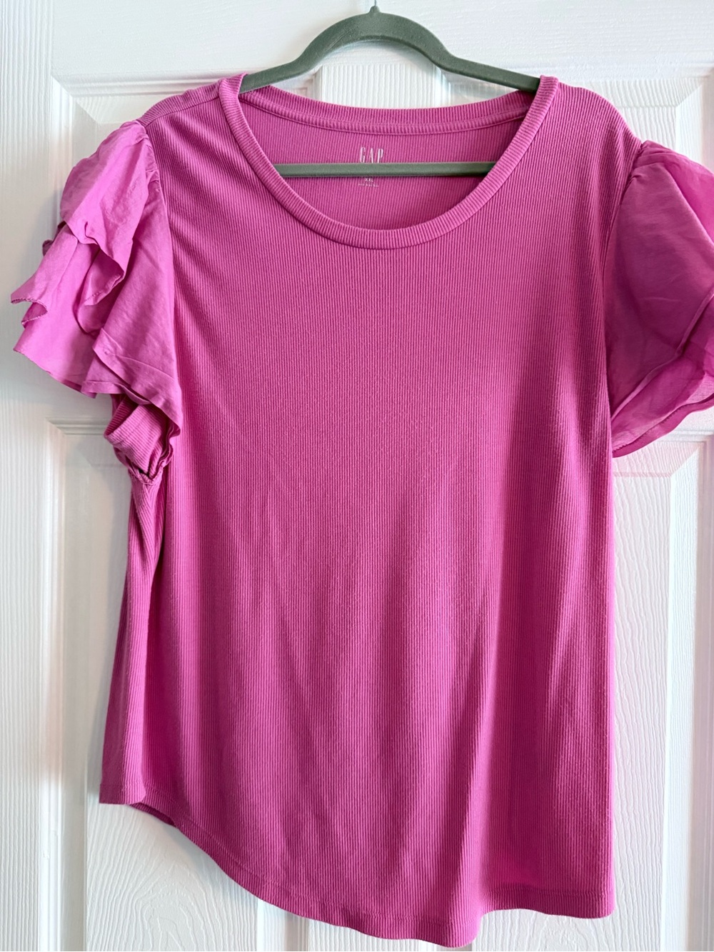 GAP Bright Pink Short Sleeve Ruffle Tee